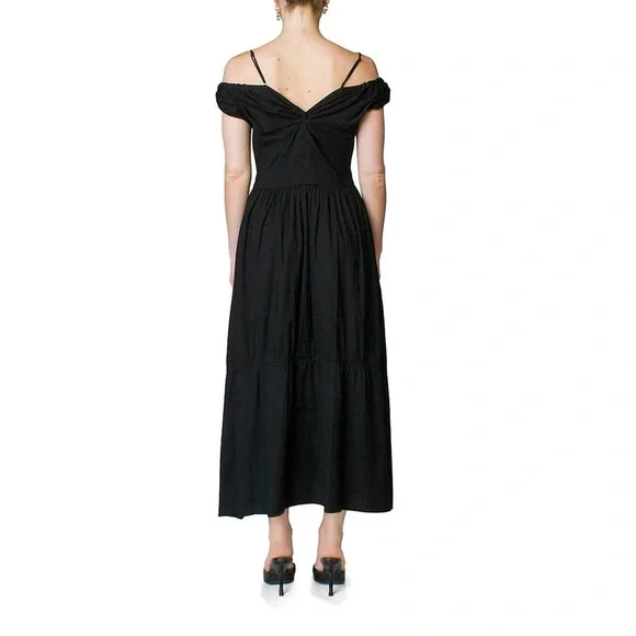 Vince // Off The Shoulder Twist Front Midi Dress
